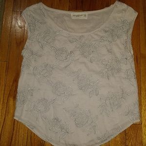 Abercrombie and Fitch Gray top with Silver Rose design